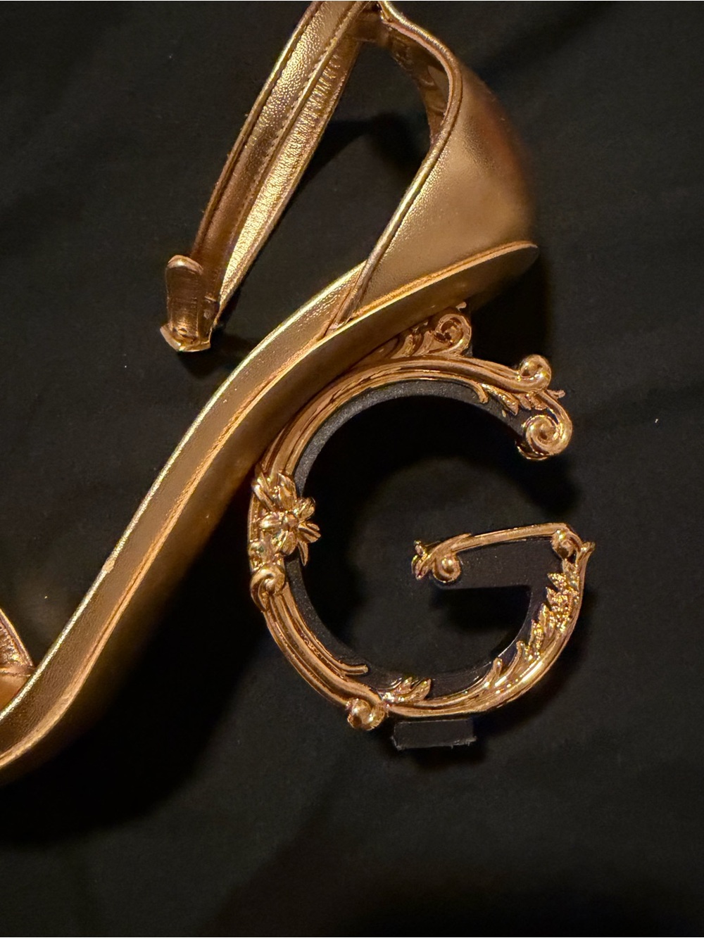 Dolce & Gabbana Nappa Mordore Sandals with Baroque DG Heel - Gold - Picture 4 of 8